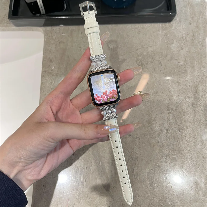 Luxury Watch Band for Apple Watch 8 7 41 45mm 6 5 4 Women Rhombus