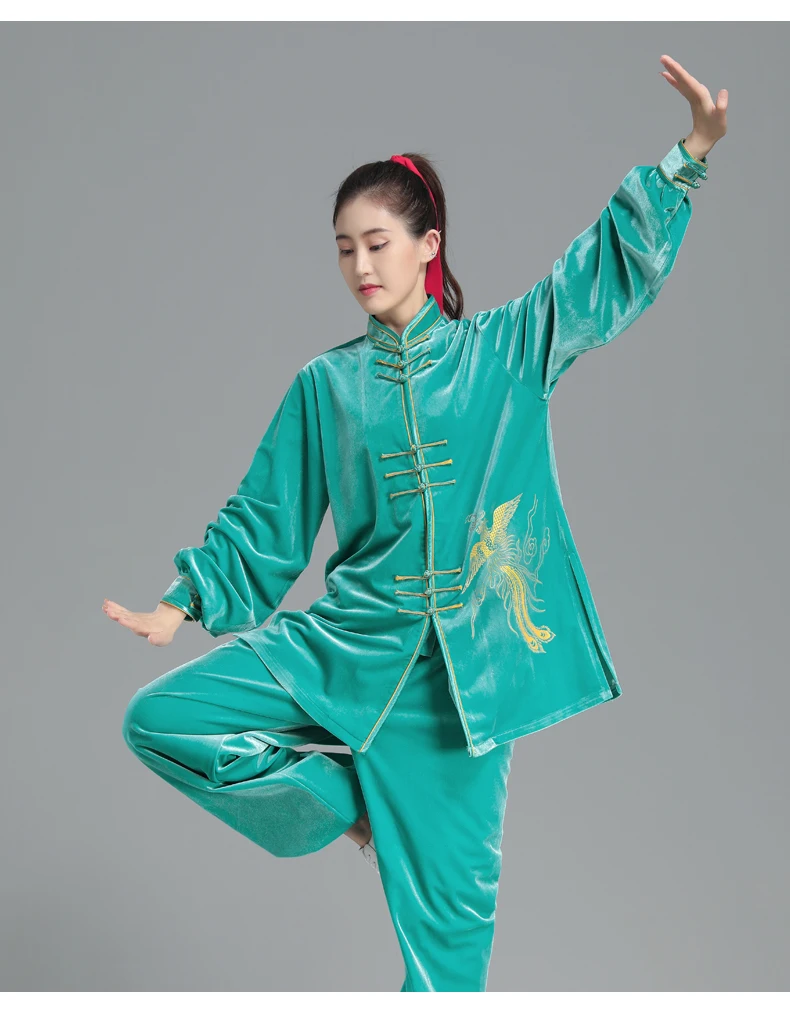 Tai chi suit autumn and winter thickened 2023 new phoenix pattern clothing gold velvet Tai Ji Chuan acrobatic service women