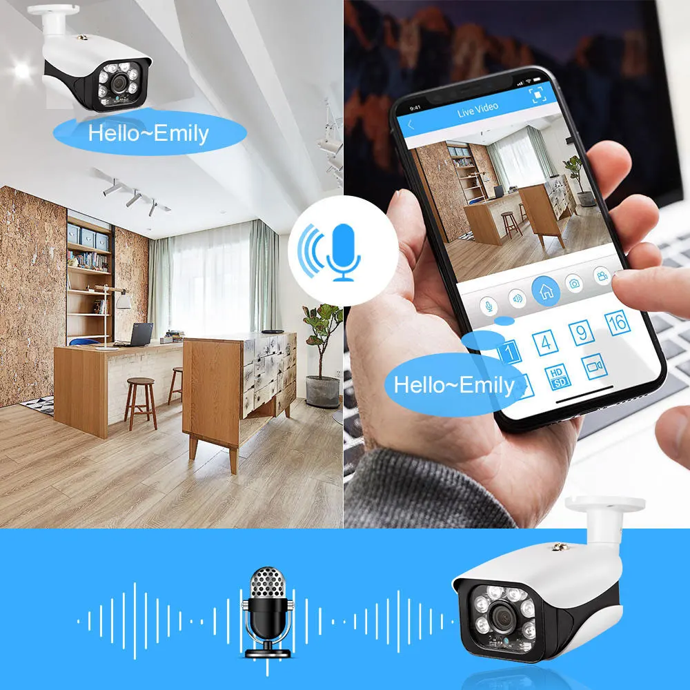 투야 4K 모션 감지 보안 카메라 시스템 8MP POE 오디오 녹음 야외 방수 카메라 야간 투시 8채널 NVR 키트