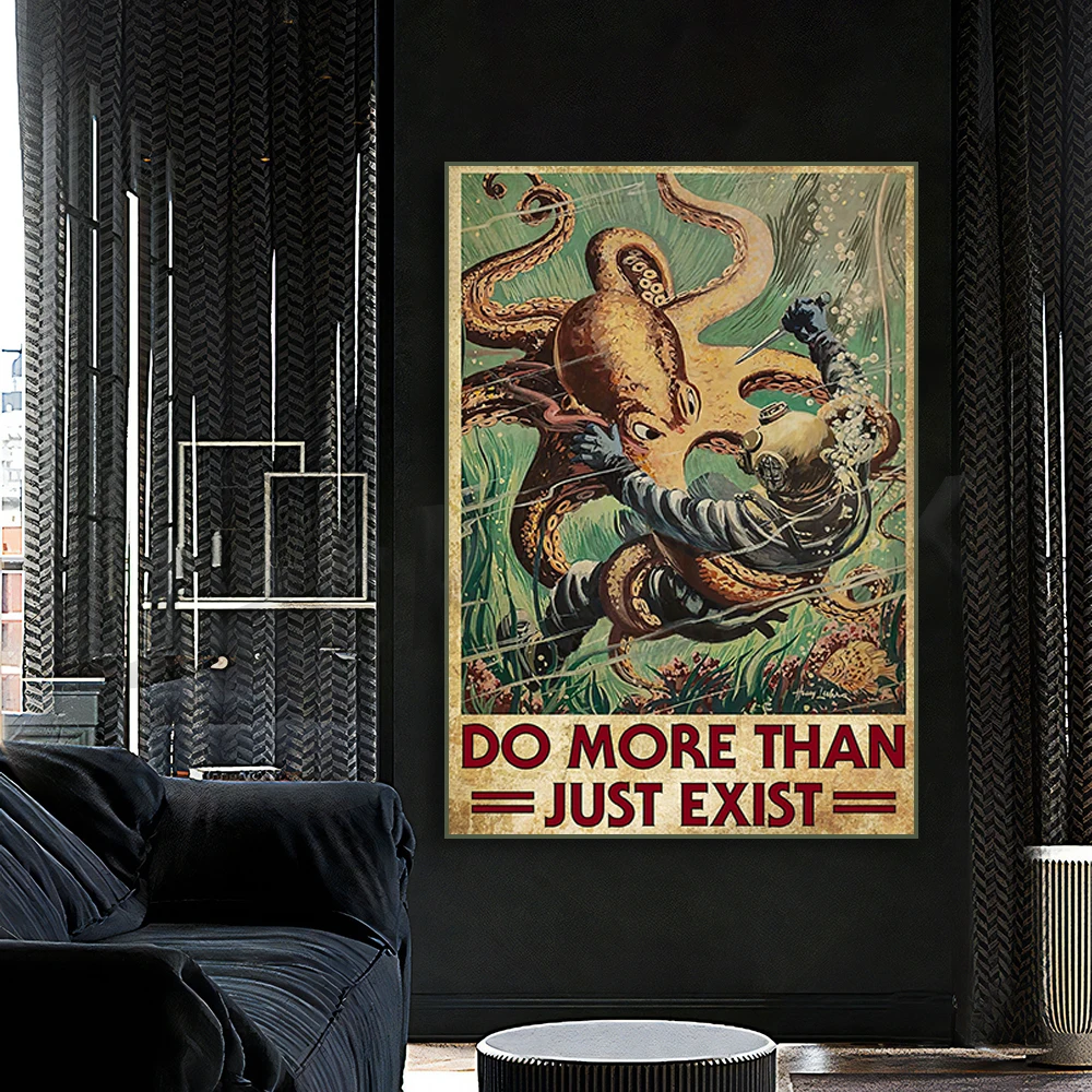 Fai Più Di Un Poster Appena Esistente, Adventure Diver Gift, Octopus Diving Poster, Love Ocean, Sailor Gift, Vintage Adventure Poster