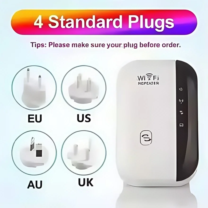 WiFi Repeater WiFi Extender 300Mbps Wireless Signal Booster EU/US Plug Long Range Coverage Through Walls Home Router Enhancer for Bedroom