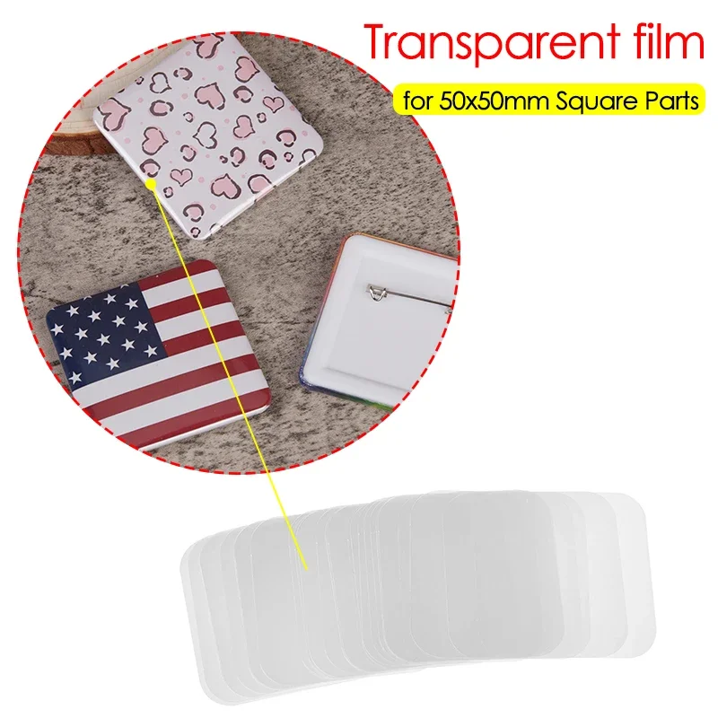 Badge Parts Button Making Supplies 500PCS Square Badge Transparent Films Fridge Magnets Films for 50MM Button Maker 50x50mm Square Badge Button Top Cover
