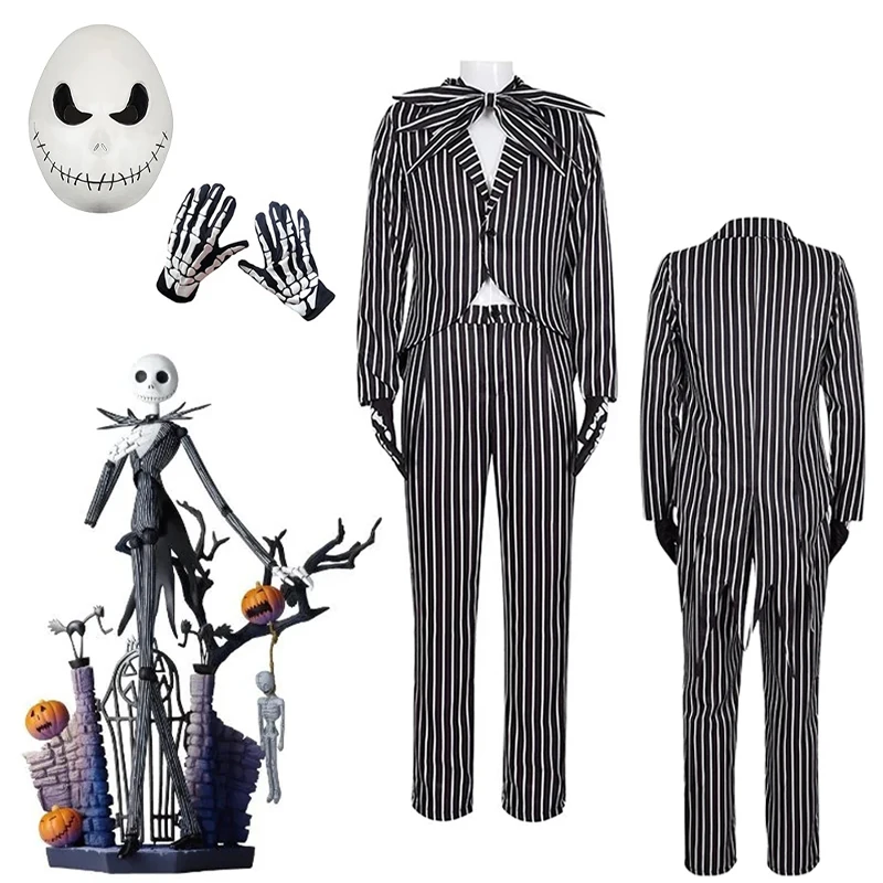 

The Nightmare Before Christmas Jack Skellington Cosplay Costume Mask Uniform Full Set Jack Halloween Carnival Costumes for Adult