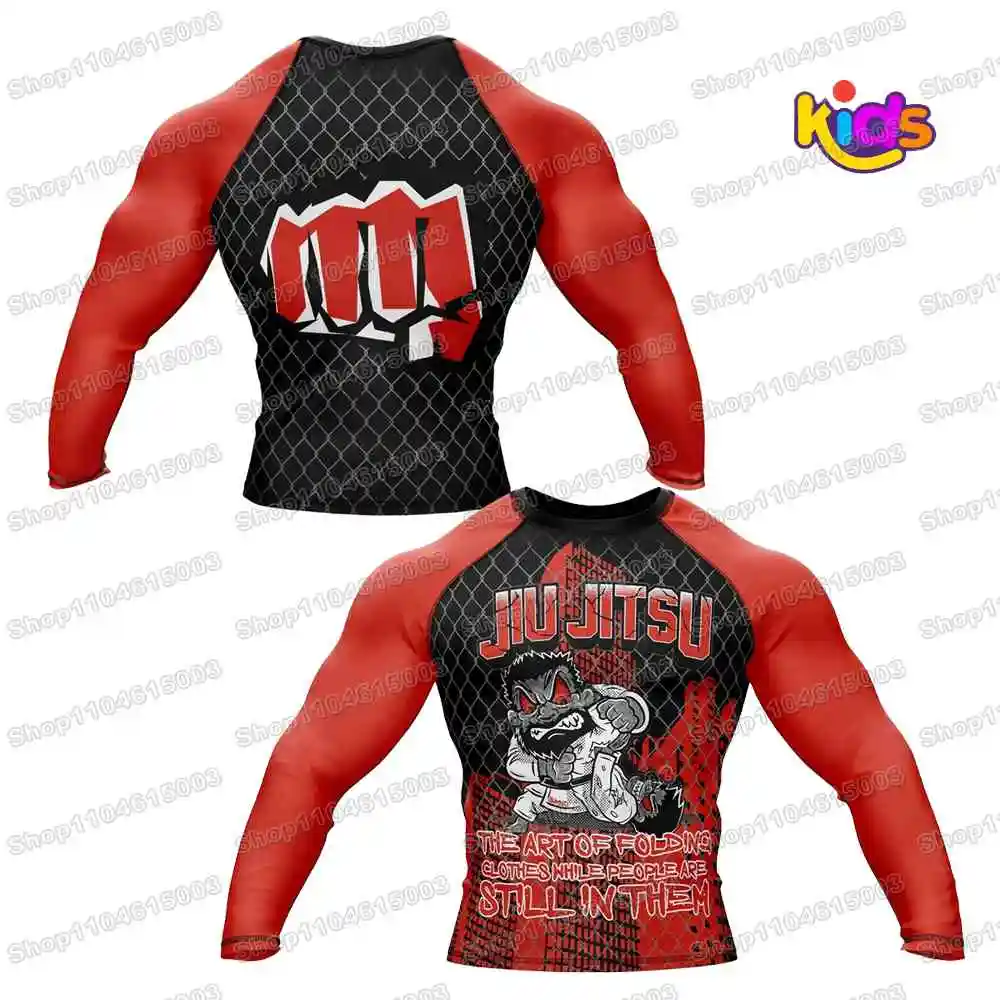 4th Wrestling Rash Guards Surfing Jersey Beach Kids Boys Girls Swimwear Diving Gym Long sleeves MMA BJJ Jiu Jitsu Fitness Sets