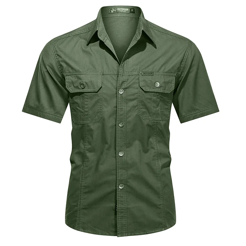 Denim Short Sleeve Men Shirts Cotton Army Military Casual Shirts Outdoor Hiking Fishing Clothing Plus Size