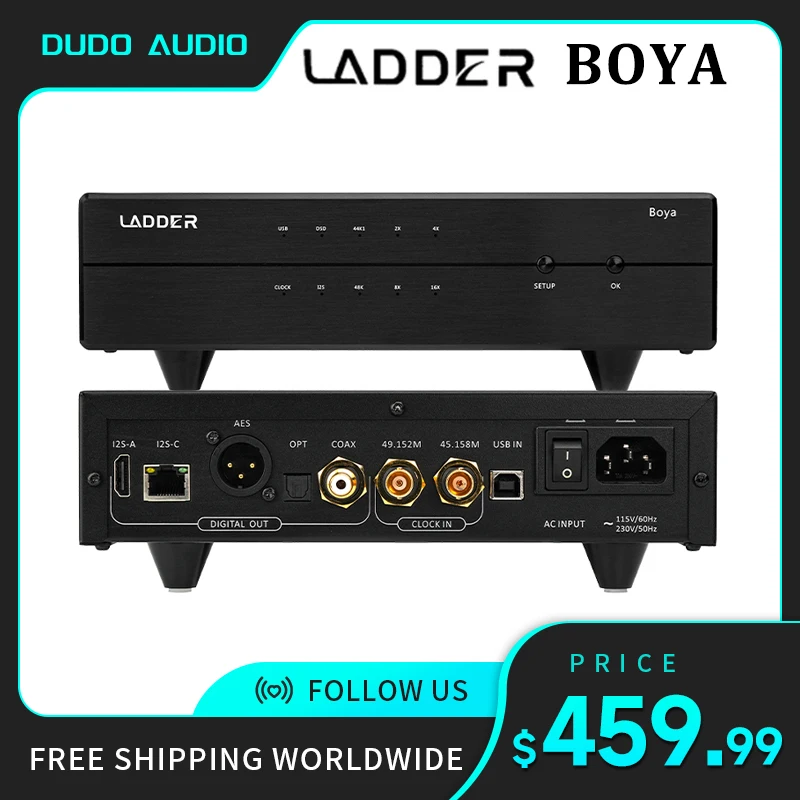 

Ladder Boya Audio Interface Precise FEMTO Clock DSD512 PCM768kHz with USB2.0 Type B Digital Input