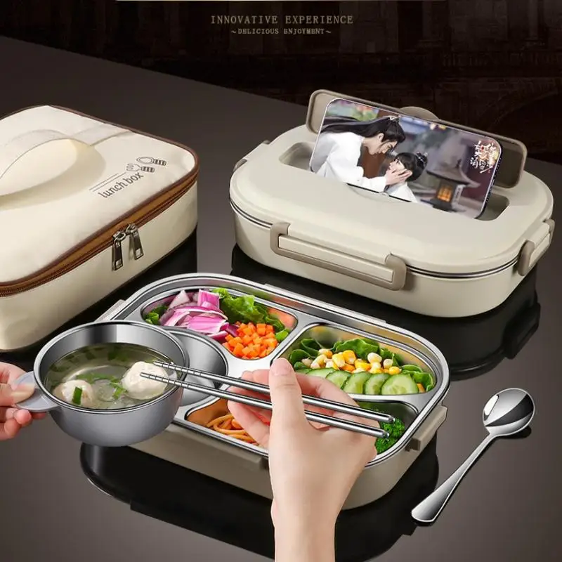 

304 stainless steel compartment insulated lunch box office worker students sealed portable bento Microwae Heating food container