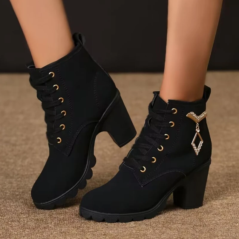 

Женские ботинки на высоком каблуке, сезон осень-зима 2023, модная резиновая обувь на платформе, женские ботильоны на толстом каблуке, зимние ботинки, сапоги для женщин