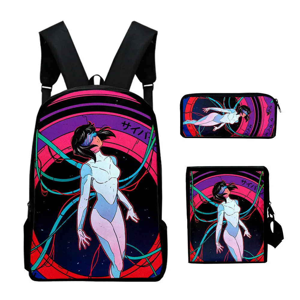 Classic ghost in the shell 3D Print 3pcs/Set pupil School Bags Laptop Daypack Backpack Inclined shoulder bag Pencil Case
