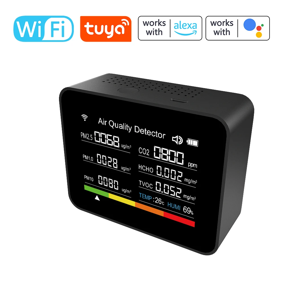 An indoor environment air quality monitor with different types of sensors and a Smart Air Quality Tester.