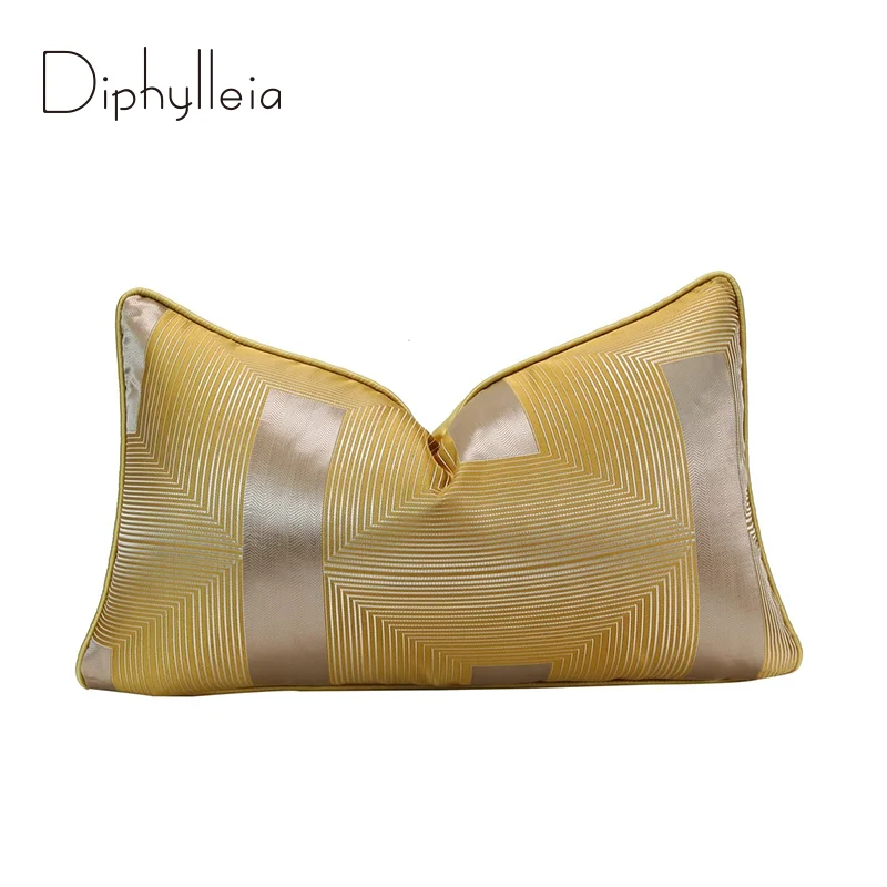 

Diphylleia Modern Luxury Rectangular Cushion Cover High Grade Satin Gold Foil Fabric Jacquard Lumbar Pillow Case For Villa Hotel