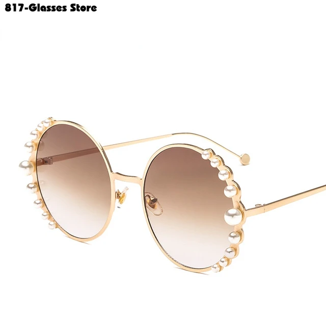 Round Frame Pearl Sunglasses for Women European and American