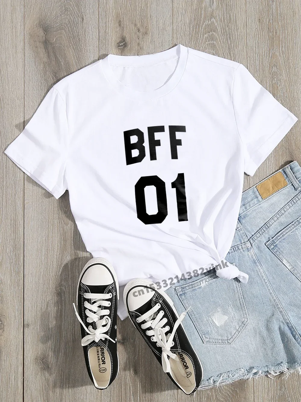 

Kawaii BFF 01 BFF 02 NO. Принт BFF на большие расстояния, подарок для колледжа, 2024 хлопок, женские топы y2k