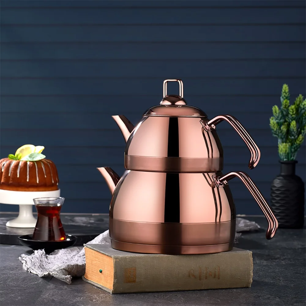 

Vip Ahmet - Rose Color Teapot, Stainless, Made of Steel, Luxurious Appearance, 100% Original Turkish Product, Herbal Brewing, Coffee, Kitchen Accessory, Kettle, Bamboo, Bowl, High Quality, Traditional, VP-410