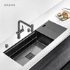 Single Large Size Nanometer Black Three Cover Hidden Kitchen Sink 4mm Thickness Handmade Sinks With Drain Plate Sinks 2
