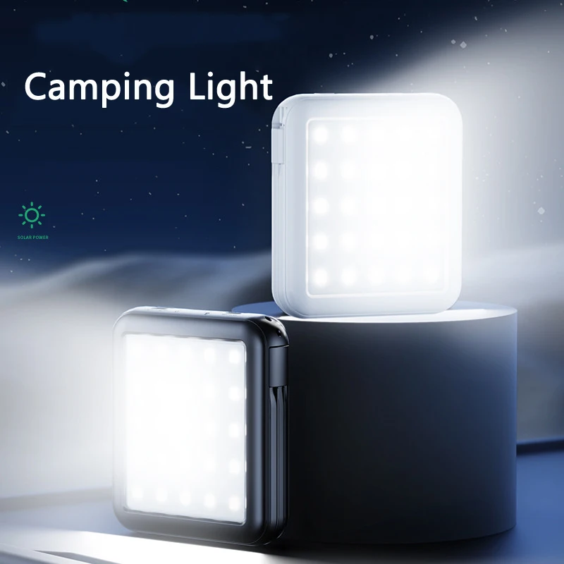 Solar Power Bank 20000mAh Portable Charger with Cable Camping Light Powerbank for iPhone 16 Samsung Xiaomi Mobile Phone Chargers 5