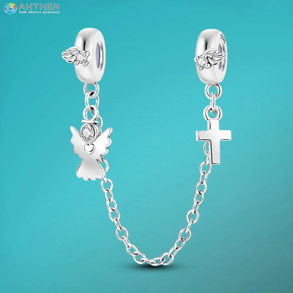 

Ahthen 925 Sterling Silver Beads Sacred Angel Safety Chain fit Original Pandora Bracelets for Women DIY Jewelry Making