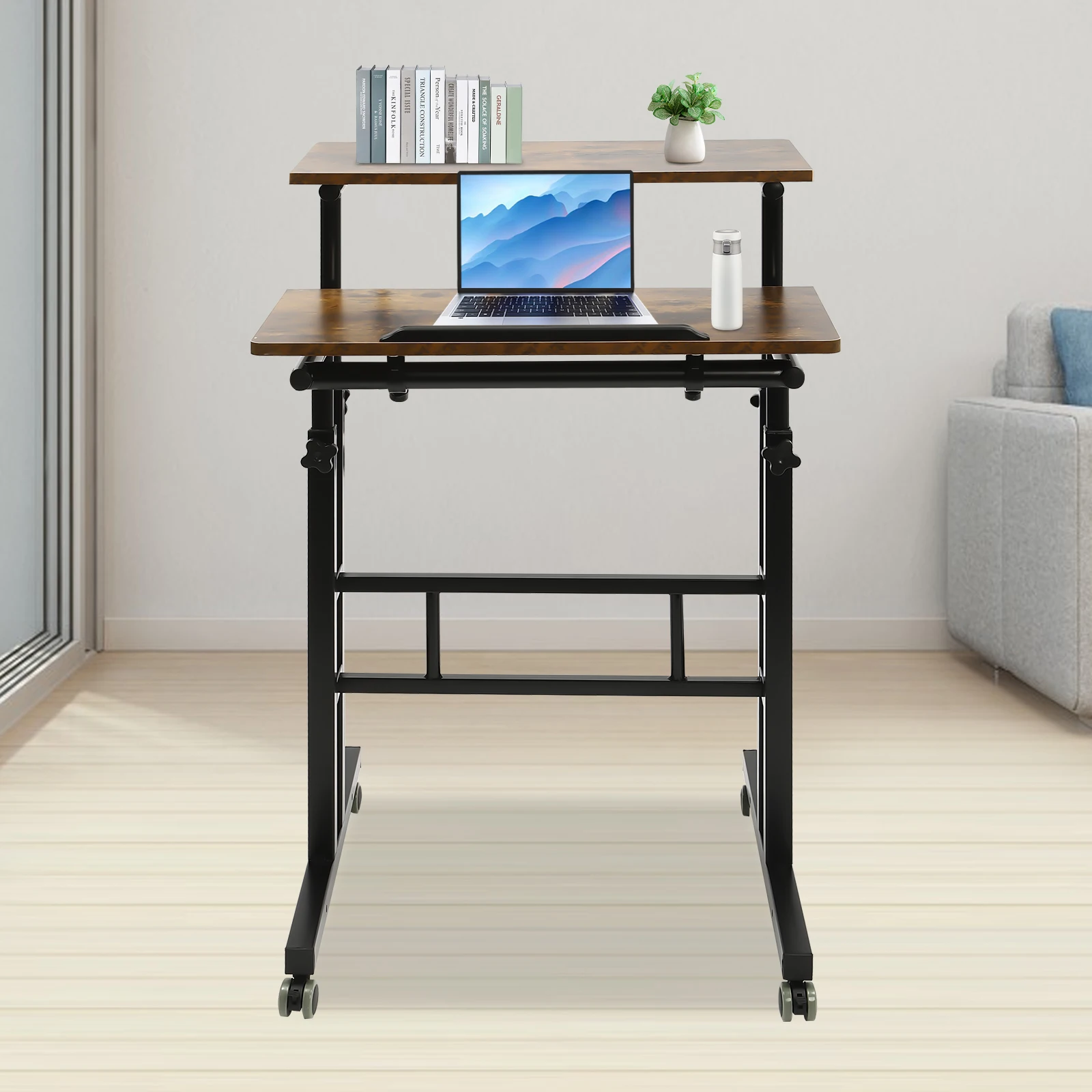 Mobile Stand up Desk, Small Adjustable Standing Desk with Wheels, Home Workstation, Portable Rolling Desk аккумуляторная батарея pitatel bt 1423 для ноутбуков hp elitebook 840 g1 850 g1 zbook 14 mobile workstation