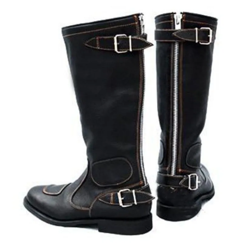 Motorcycle Boots Men Large Size Motorcycle Boots European and American High Tube Knight Boots Buckle Design Women