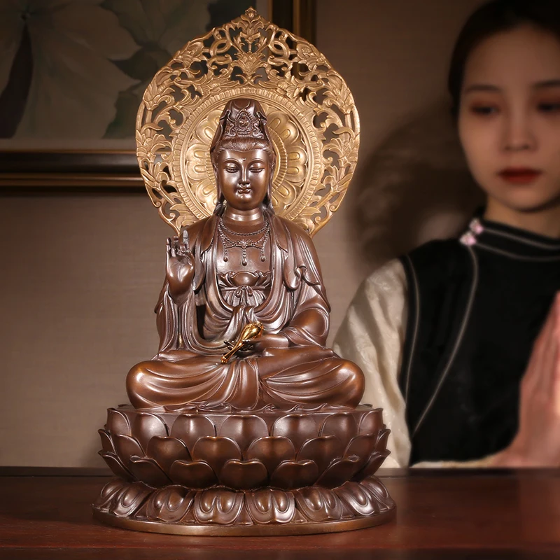 부처님 향 Tianyi 구리 관음 보살 홈 로터스 관음 부처님 동상, 거실 불교 홀 장식, 남해 미소 관음