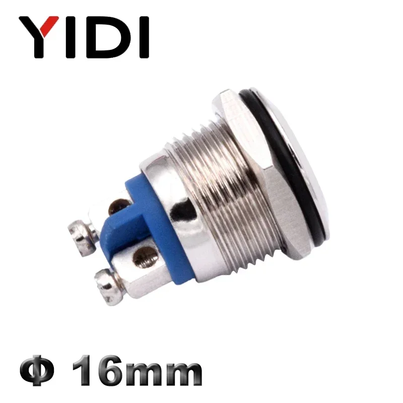 16mm 방수 크롬 금속 LED 표시 등 파일럿 신호 경고등 12V 24V 220V 빨간색 녹색 파란색 흰색 나사 고정 터미널