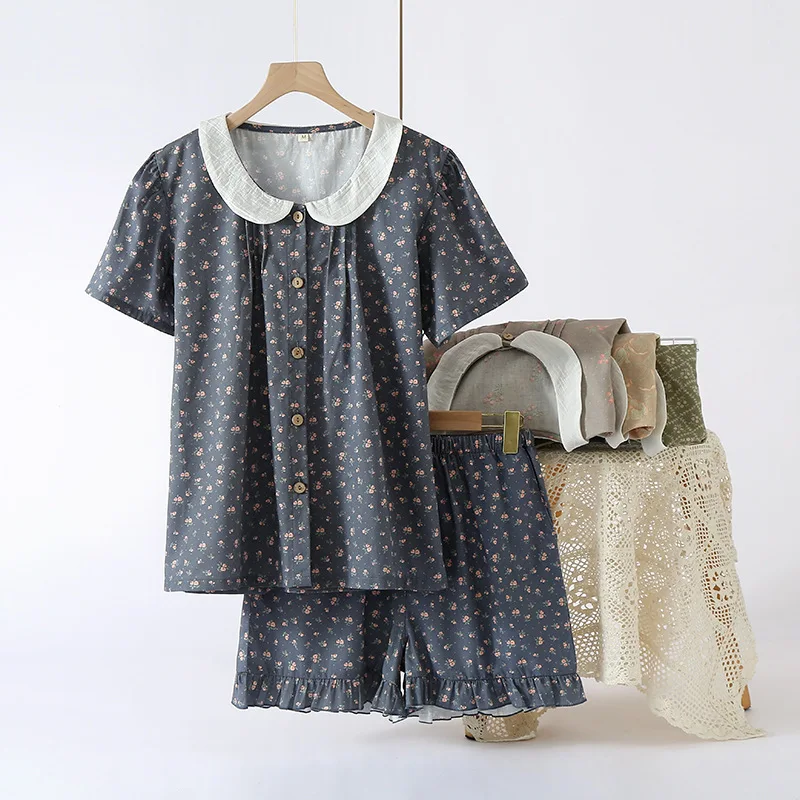 رقيقة ملابس المنزل الصيف المرأة دعوى ملابس النوم قصيرة الأكمام ملابس خاصة الأزهار فضفاضة صالة مجموعة امرأة منامة مجموعة