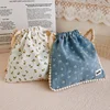 Cotton Fabric Floral Drawstring Storage Bag Travel Portable Storage Bags Dustproof Packaging Storage Pouch Ins Pastoral Style 2