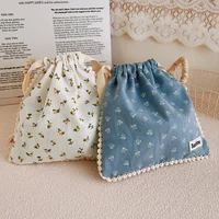 Cotton Fabric Floral Drawstring Storage Bag Travel Portable Storage Bags Dustproof Packaging Storage Pouch Ins Pastoral Style 2