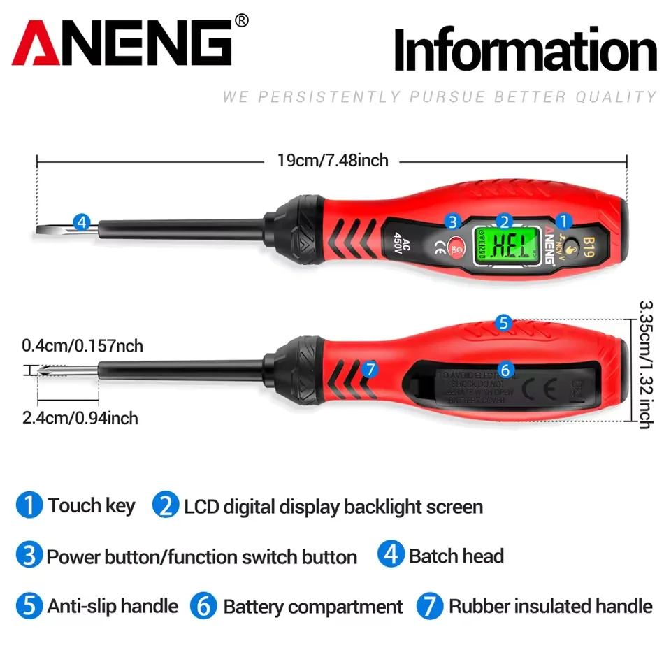 B19 디지털 전압 테스터 펜 220V AC 30-1000V NCV 디지털 감지기, LED 디스플레이가 있는 전기 기술자용 브레이크포인트 탐지기