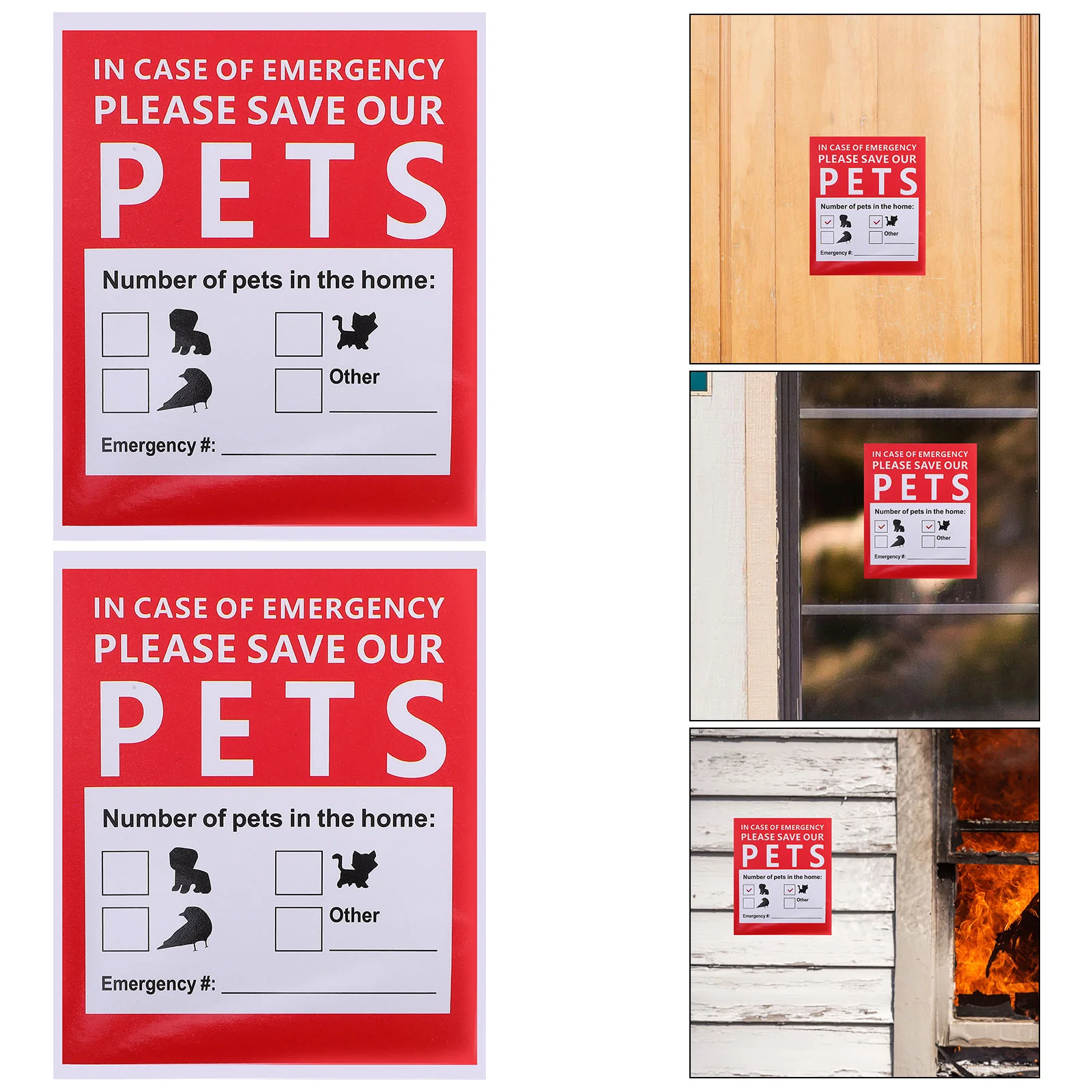 

10 Sheets Stickers Emergency Alert Decal Door Viewfinder Window Pets