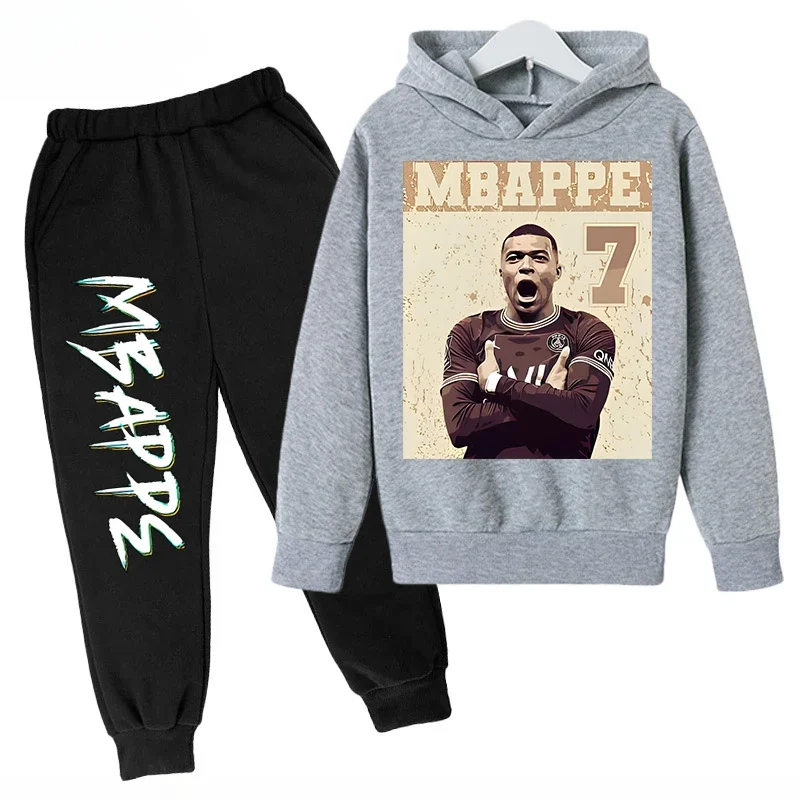 thumbnail image 1 of Ropa para niños Conjunto de sudadera con capucha para niños y pantalones de sudadera Conjunto deportivo de 2 piezas para niños y niñas Ropa estampada de Mbappé, 1 of 5