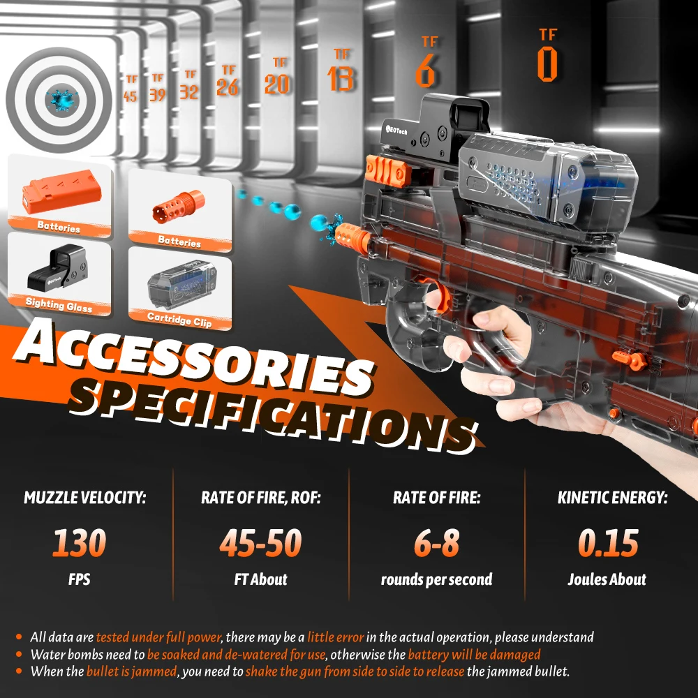 P90 New Color! Electric Gel Gun Explosive Gun - Transparent Black, Fully Automatic Splash Ball Toy Gun, Suitable for Outdoor Activities - Outdoor Shooting Team Game 3