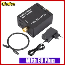 Digital to Analog Audio Converter with 3.5mm Jack, Optical Fiber, and Coaxial Inputs - RCA Output Decoder and Amplifier (With EU Plug)