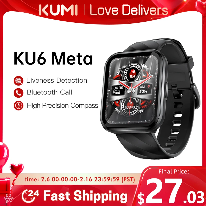 Premiere Mondiale Kumi Ku6 Meta Smart Watch 1.96 "100 + Quadrante Squisito Con Bussola Bluetooth Call Liveness Detection Ip68 Impermeabile