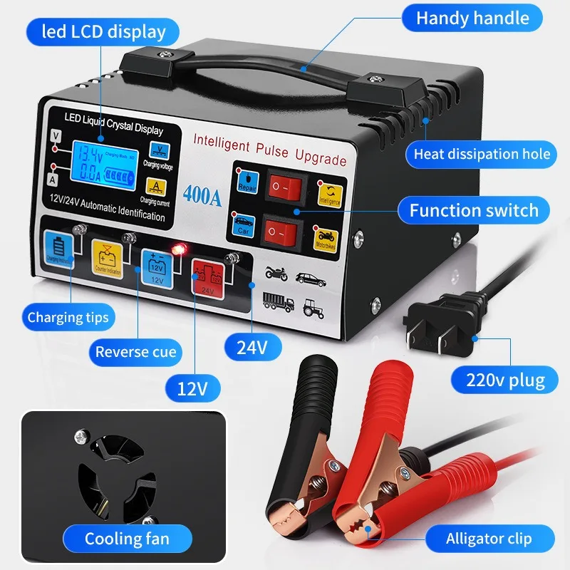 Battery Tender Plus Automatic Car Battery Charger 12V/24V 220W EU Plug Pulse Repair Intelligent LCD Display battery charger