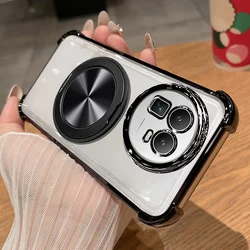 Luxury Plating Soft Clear Magnetic Bracket Shockproof Phone Case Cover for Realme GT8 Pro (China) (Magnetic black)