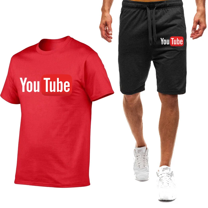 YouTube 2022 Men's Summer New Printed Sweatshirts, Short Sleeve Shorts and Fashion Printed Casual Suits
