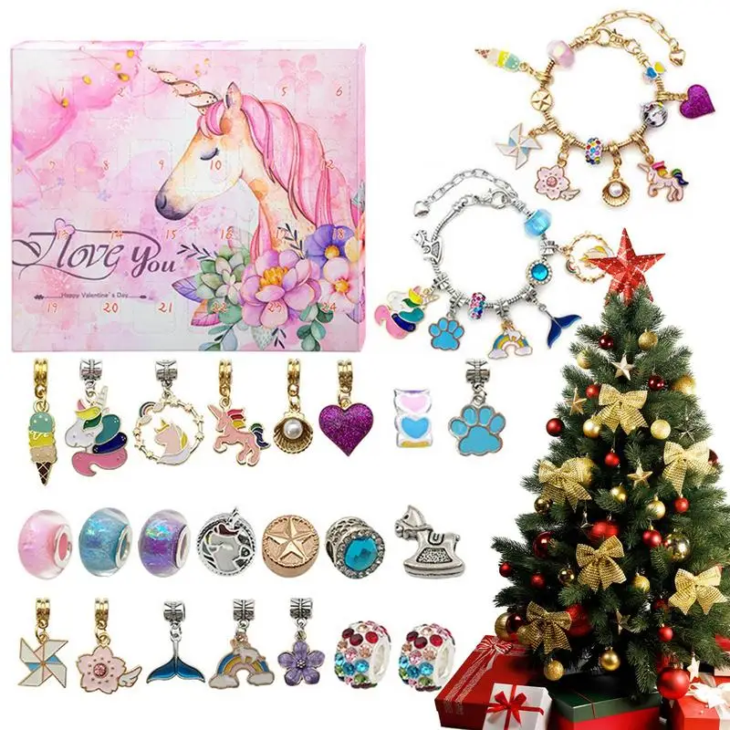 

24 Days Christmas Calendar Jewelry Kit Box Advent Calendar Countdown Calendars DIY Bracelets Kit with Jewelry Accessories