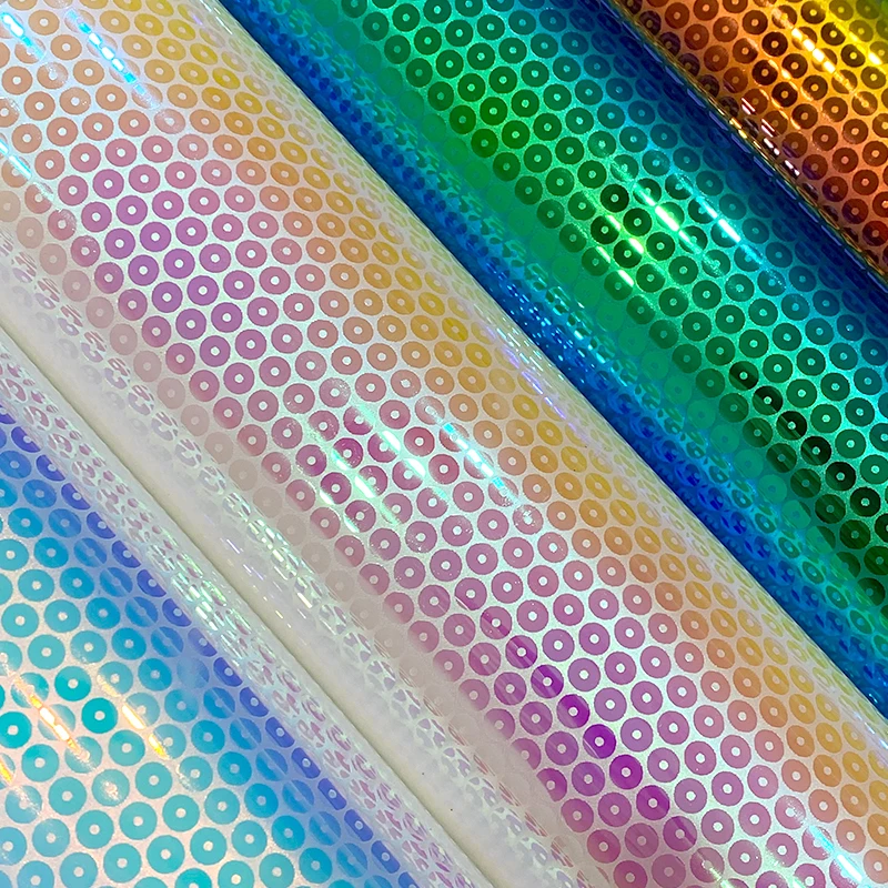 

Holographic Vinyl Fabric Faux Leather Sheets Bag Material PVC Transparent Acetate for bows Crafts Diy Sewing Material