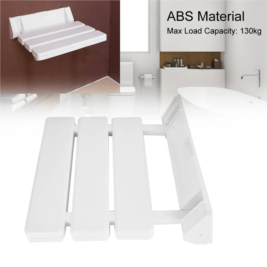 Wall-Mounted Drop-leaf Shower Seat Aluminum Alloy Stool Elderly Space-Saving White Shower Bench Sauna Room Use 2