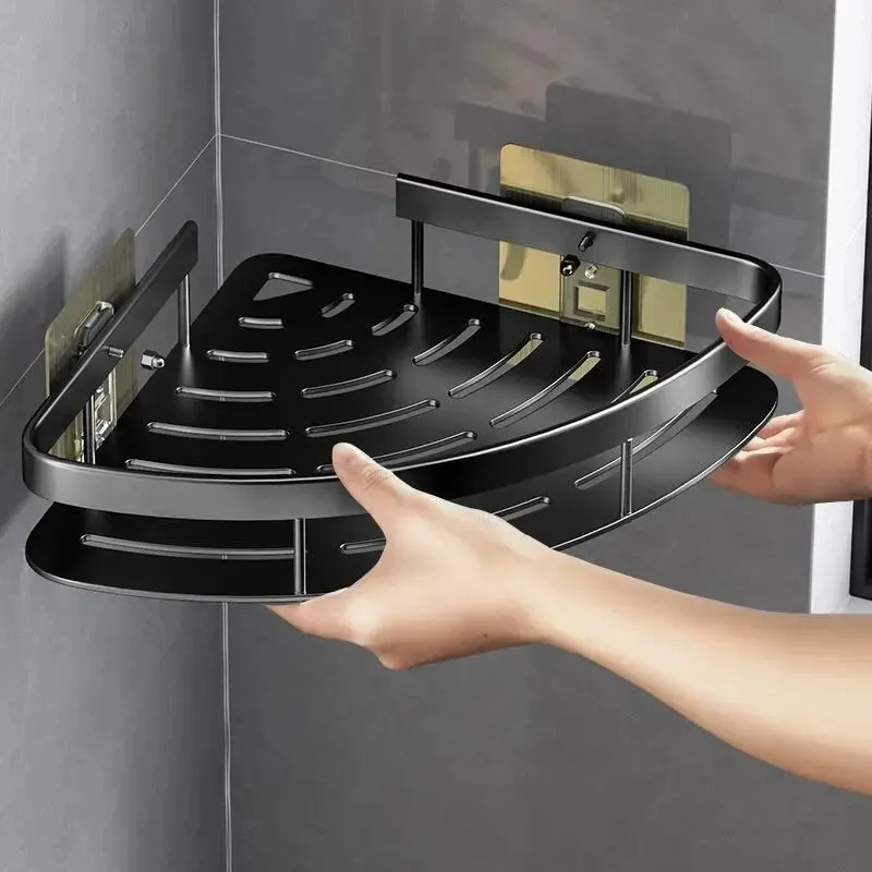 Bathroom Shelf Aluminum Alloy Shampoo Rack Makeup Storage Organizer Shower Shelf Bathroom Accessories No Drill Wall Corner Shelf 3