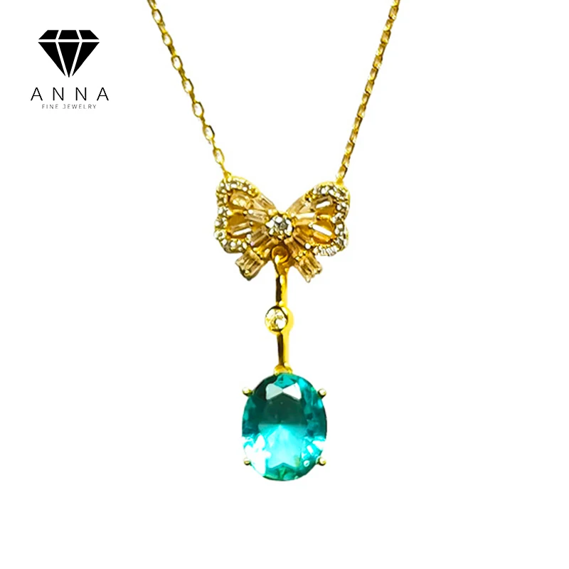 

Luxury High-End Bow Diamond Necklace For Women Wedding 925 Sterling Silver Sapphire Collarbone Chain For Girlfriend Fine Jewelry