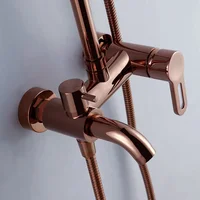 ชุดฝักบัวเรนชาวเวอร์ทองเหลืองสีโรสโกลด์หรูหรา แบบก้านโยกเดี่ยว สำหรับอ่างอาบน้ำ ติดผนัง 4