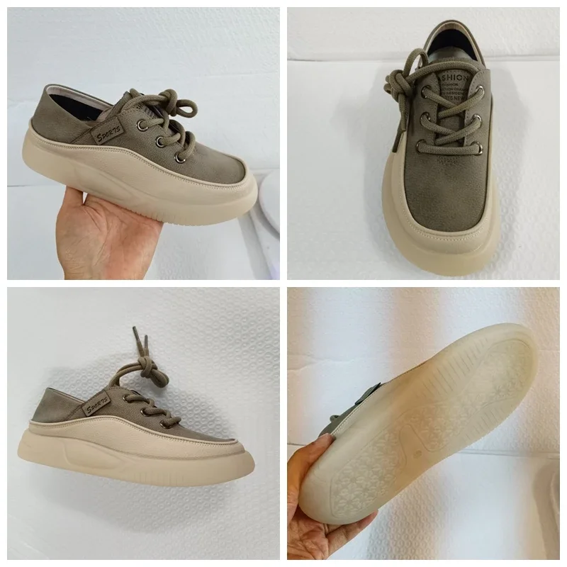 Koznoy 3.5cm Cow Genuine Leather Women Flats Fall Vulcanize Chunky Sneaker Loafer High Brand Platform Slippers Autumn Shoes 4