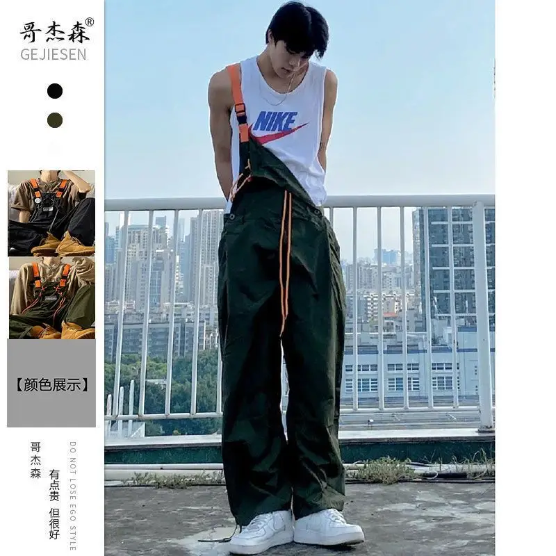 Korean style work overalls men summer thin style trendy brand Japanese retro design trendy niche casual couple one piece pants