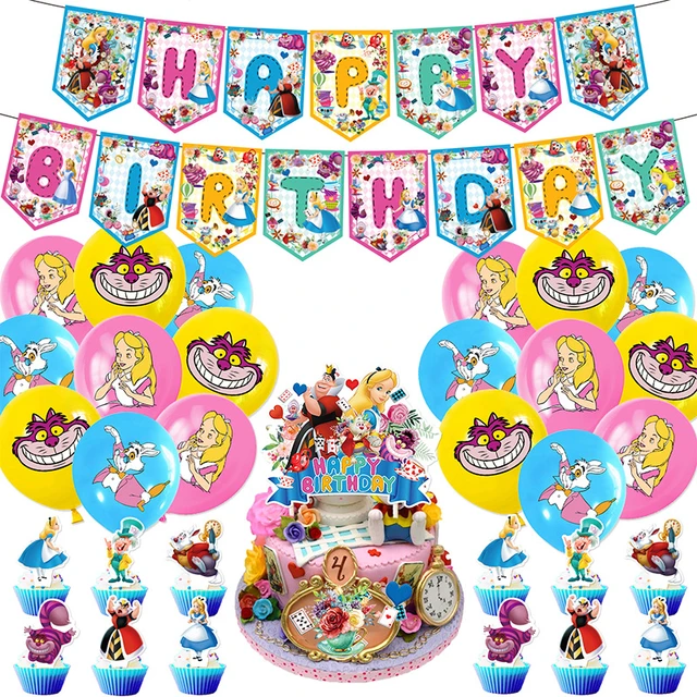 New Alice In Wonderland Party Decorations Set Latex Balloons Banners Cake  Topper Girls Birthday Alice Happy Birthday Baby Toys - AliExpress