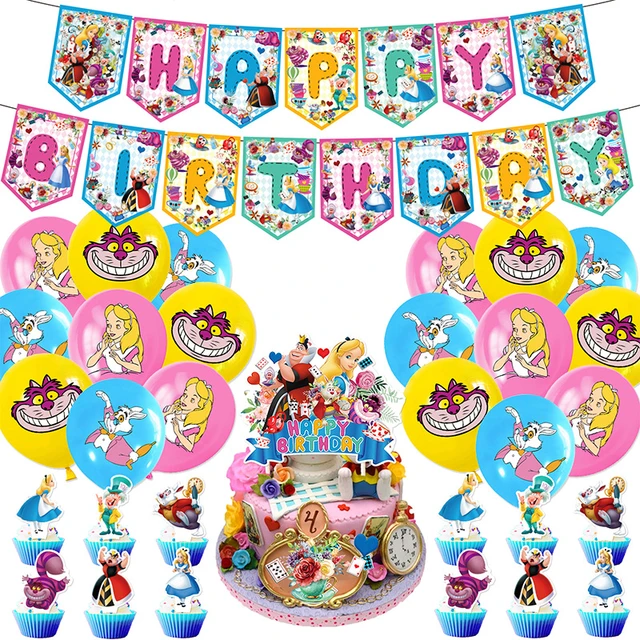 Disney Alice Wonderland Birthday Theme Decorations Princess Backdrop  Disposable Tableware Baby Shower Kids Party Supplies Gift