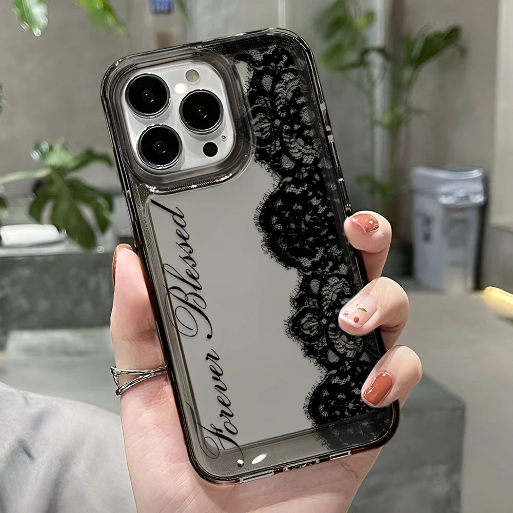 รูปสินค้า เคส iPhone ลายลูกไม้สีดำ โปร่งใส ป้องกันแรงกระแทก