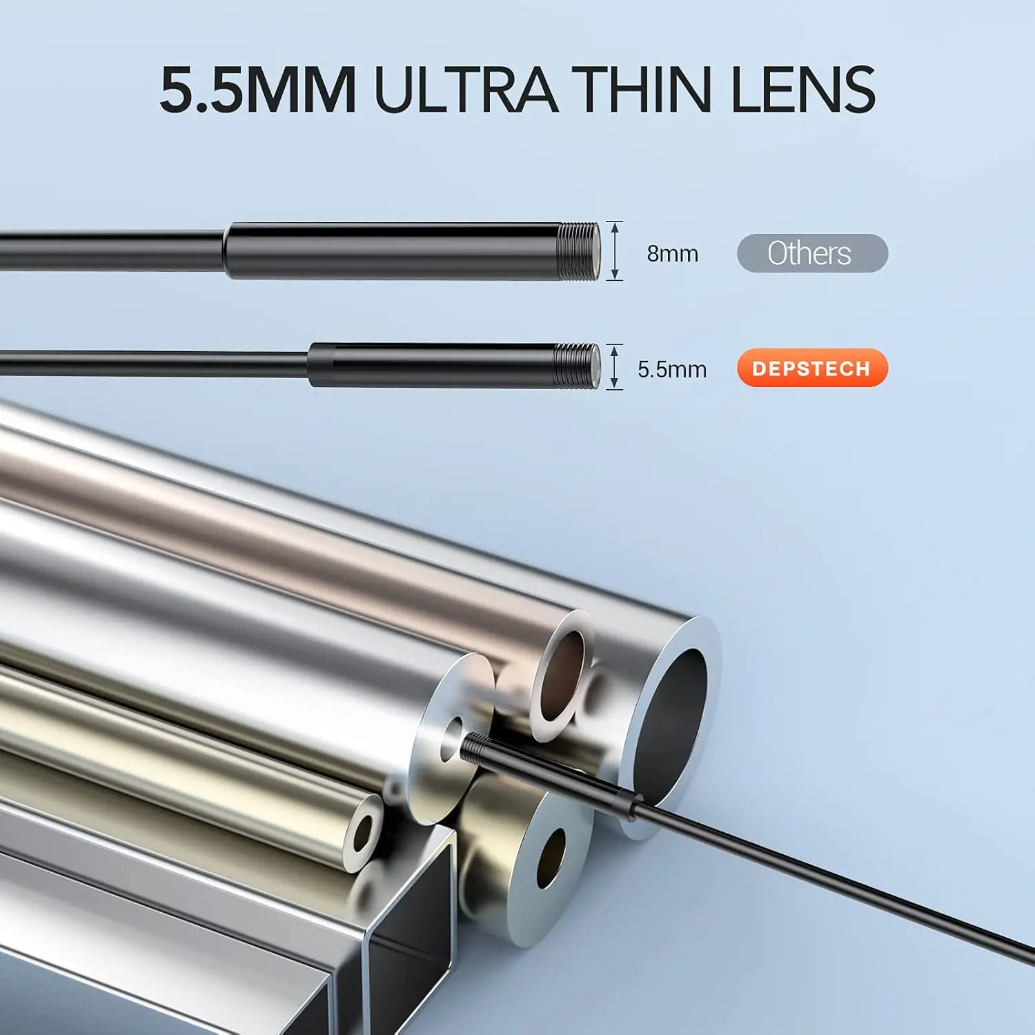 5.5mm Industrial Endoscope, 1080P Digital Borescope Inspection Camera with 4.3" Screen, IP67 Waterproof Snake Camera with Lights