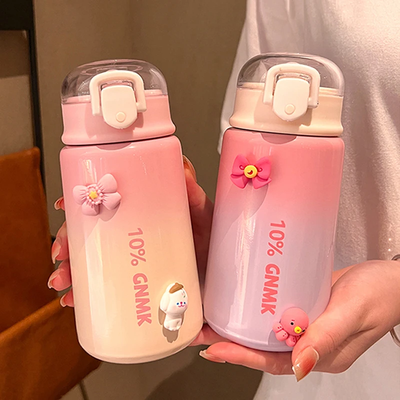 

New Creative Gradient Thermos Stainless Steel Vacuum Bottle With Straw Ins Simple Student Sports Children Bouncing Insulated Cup